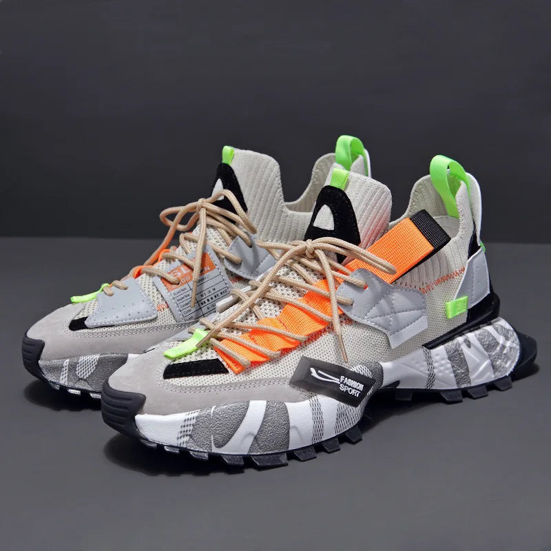Fashion Men Platform Sneakers Breathable Comfortable Sport Shoes Chunky Knitting Mesh Sneakers Casual Shoes White Sneakers