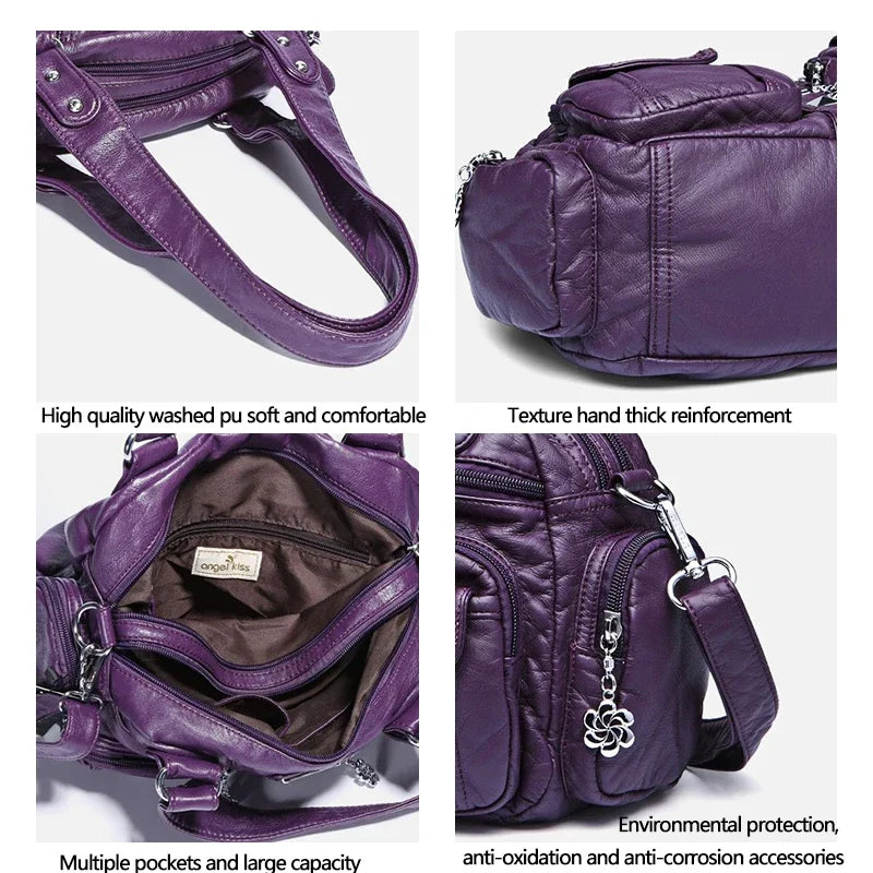 Ladies Handbags Vintage Fashion Tote Bag Women Punk Biker Satchel Top-handle Shoulder Crossbody Bag Multi-pockets Dumpling Pack