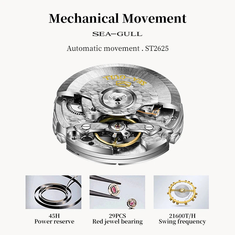 Seagull Men's Watch Automatic Mechanical Watch Business Casual Hollow Flywheel Multi-Function Dial Men's Watch 219.328