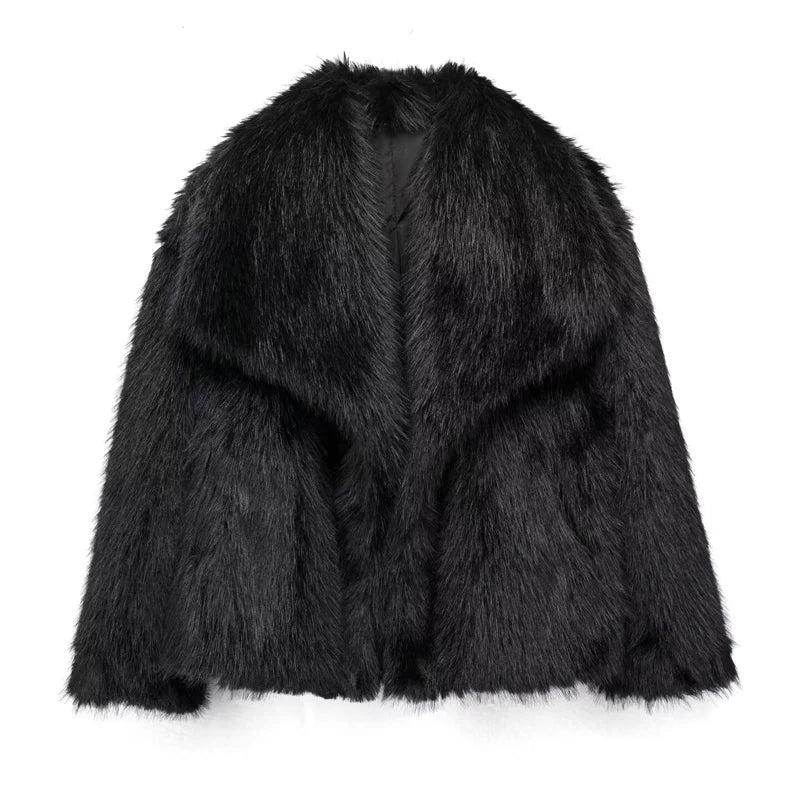 HXAO 2024 Women's Fur Coat Black Fluffy Jacket Autumn Winter Faux Fur Coat Plush Outerwears White Red Gray Warm Cropped Jacket