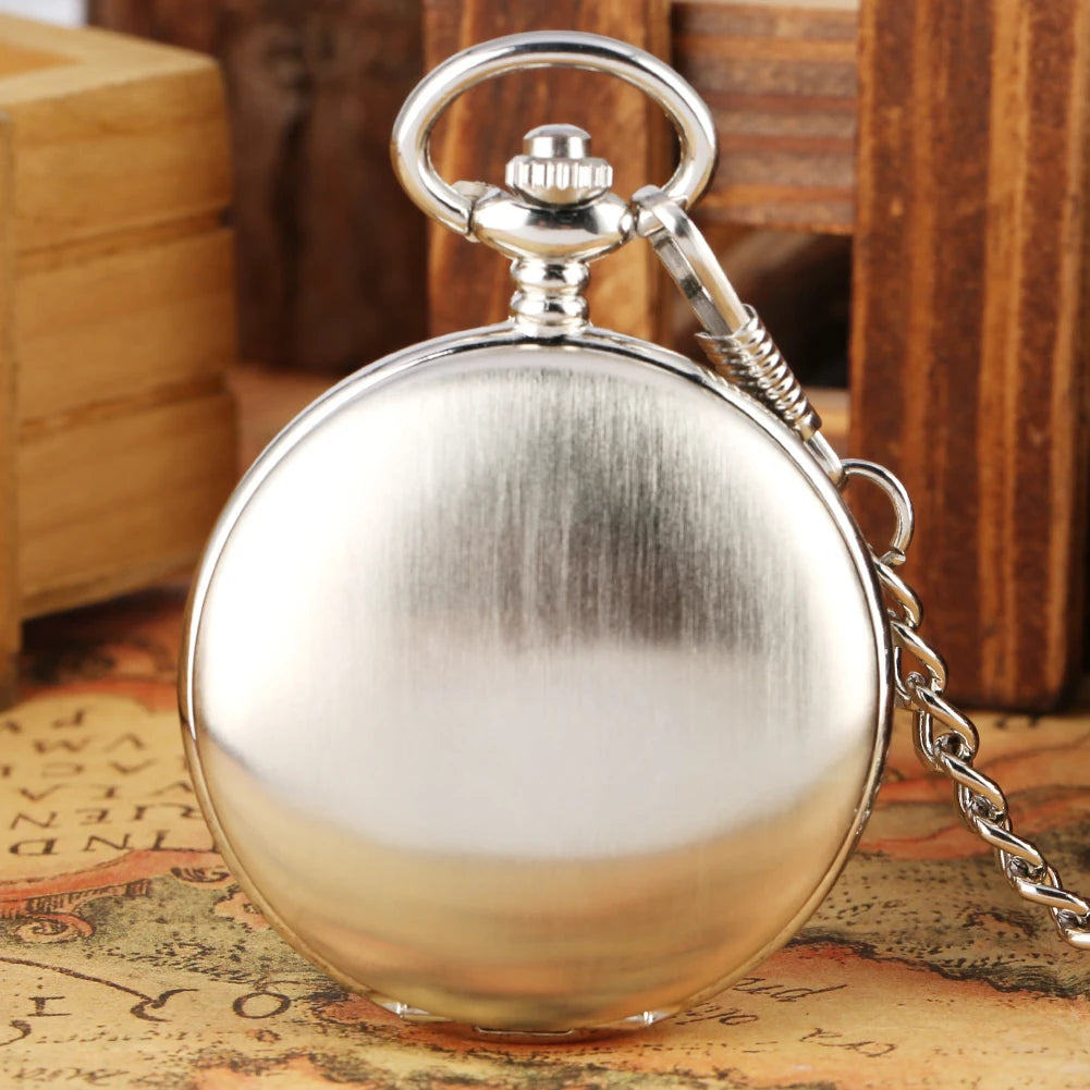 Classic Vintage Brushed Silver Mechanical Pocket Watch Hand Winding Movement Luxury Antique Timepiece Gift Men with Watch Box