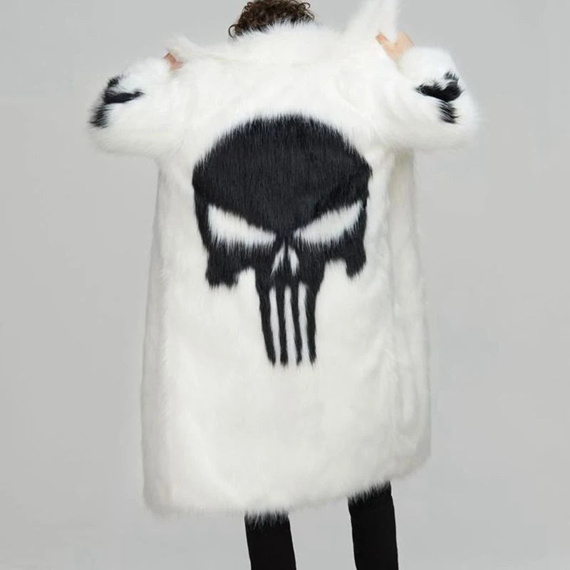 PFHQ Men's Men's Long Faux Fur Coat Windbreakers Personality Skull Pattern Plush Creativity High Street Autumn Winter 21Z2163