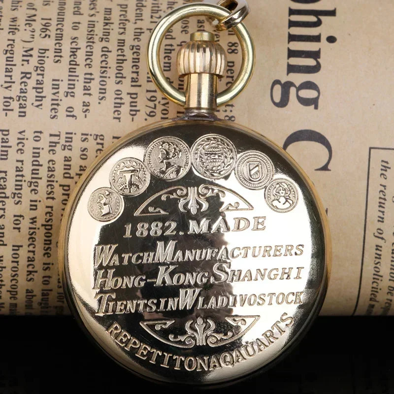 High Quality Luxury Golden Hand Wind Mechanical Pocket Watch Roman Number Dial Pendant Chain Fob Watch