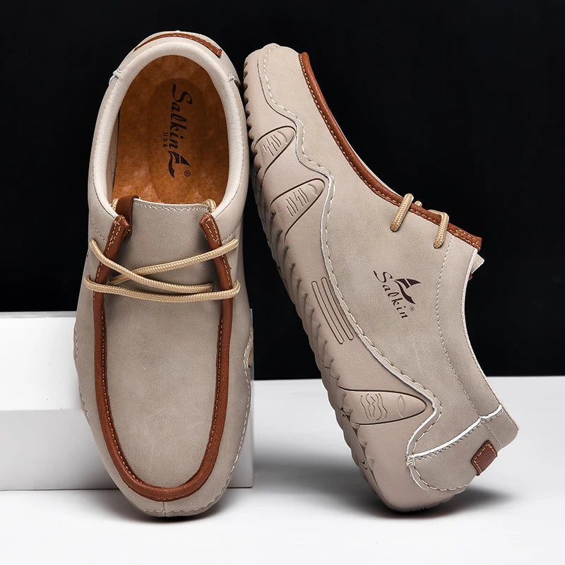 New 2024 Autumn Handmade Leather Casual Men Shoes Design Fashion Sneakers Man Loafers Breathable Low Top Flat Shoes Driving