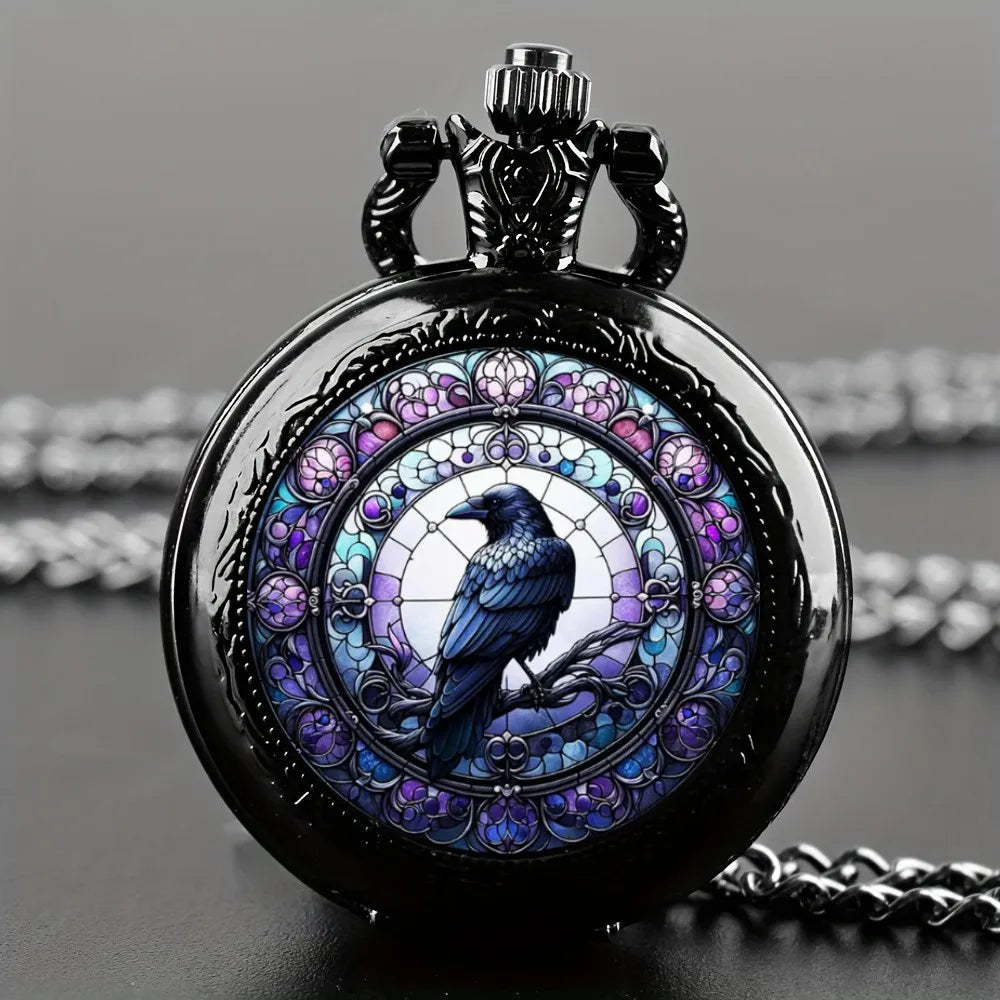 Exquisite Vintage Crows Quartz Pocket Watch - Necklace Pendant With World Time Feature, Alloy Case, Ideal Gift For Men & Women