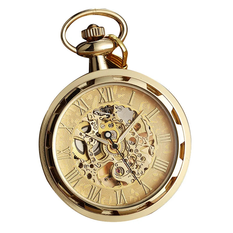 Luxury retro hollowed out mechanical pocket watch with luminous waterproof semi-automatic alloy waist chain suitable for daily