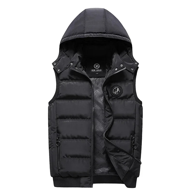 New Men's Winter Cotton Clothing Fashion Urban Hooded Cardigan Stand-up Collar Men's Casual Jacket Youth Classic Soft Warm Vest