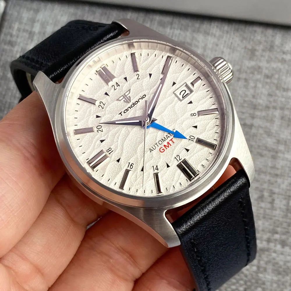 Tandorio Japan NH34 Automatic Mechanical Watch for Men Diver GMT Movement 200M Waterproof 39mm Sapphire Crystal Leather Band