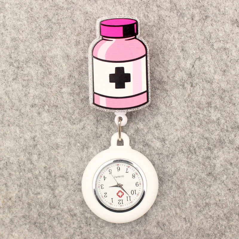For Doctor Nurse Cartoon Medical Style Pocket Watch Retractable And With Clip For Men And Women