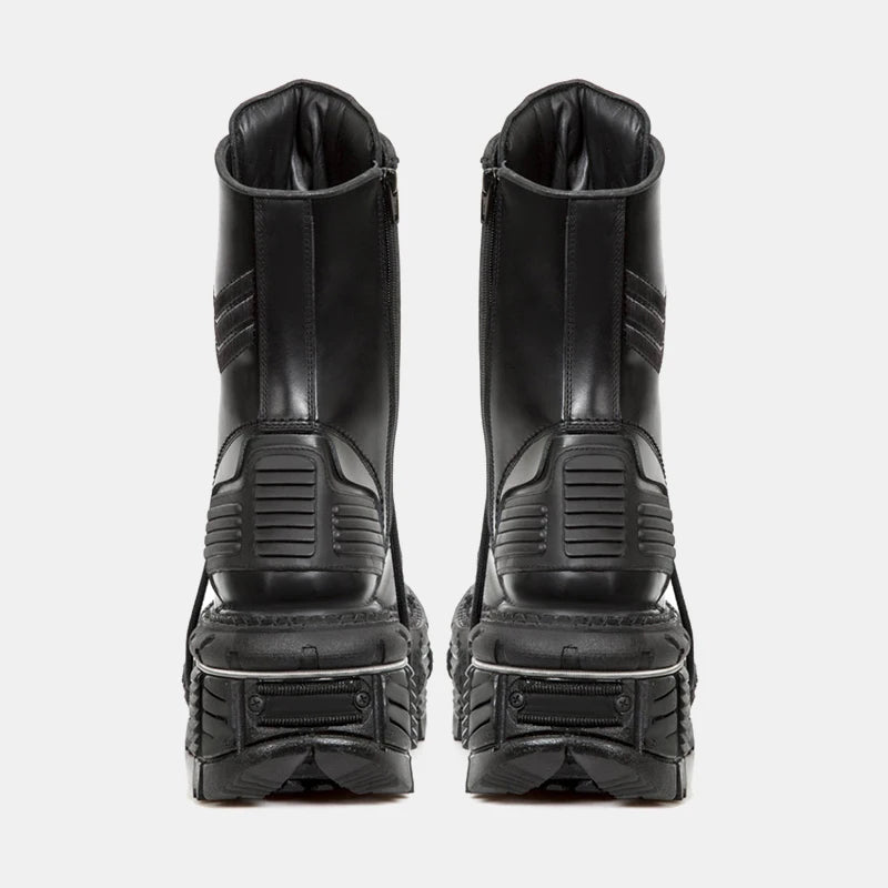 Retro Black man Women Ankle Boots Metal Decoration Thick Platform Punk Female Round Toe Lace-Up Casual Knight Ladies Shoes 45