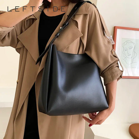 LEFTSIDE Fashion Leather Tote Bag For Women 2025 Tend Female Simple Large High Capacity Shoulder Side Bag Handbags And Purses
