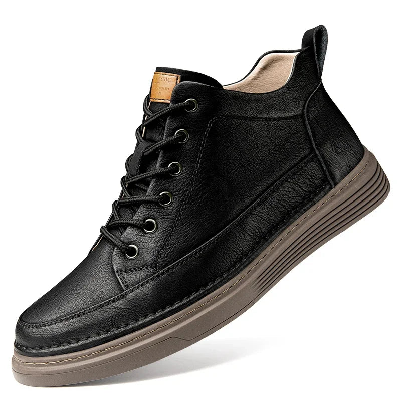 Spring Genuine Leather Mens Ankle Boots Men High Top Sneakers Classic Skate Shoes For Men Casual Footwear Handmade Boots Male