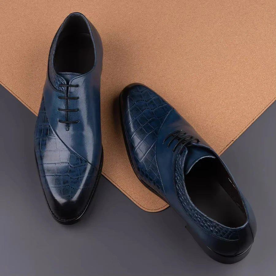 New Style Oxfords Men Shoes Top Layer Cowhide Leather Handmade Luxury Retro Blue Designer Business Office Wedding Male's Shoe CN