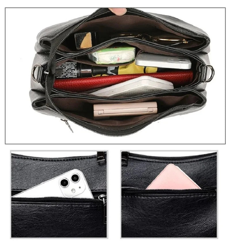 New Women's Shoulder Purse Bag Fashion Atmosphere Crossbody Messenger Bag Women's Large-capacity Mother Handbag Soft Leather Bag