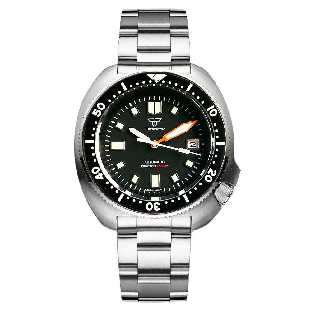 Tandorio 44mm Turtle Series 200m Waterproof Sapphire Crystal Glass NH35A White Date C3 Lume Hands Automatic Men Dive Watch