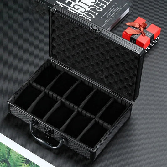 Watch Box Organizer Black Transparent Aluminum Alloy Watch Storage Box With Soft Pillow Safe Deposit Suitcase Mobile Bulkhead