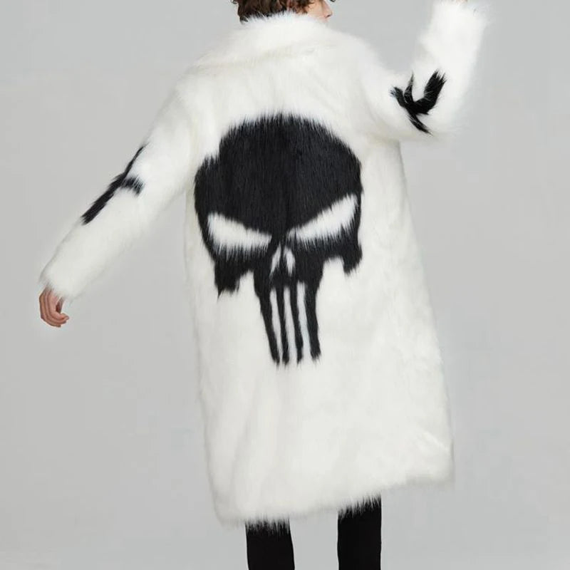 PFHQ Men's Men's Long Faux Fur Coat Windbreakers Personality Skull Pattern Plush Creativity High Street Autumn Winter 21Z2163