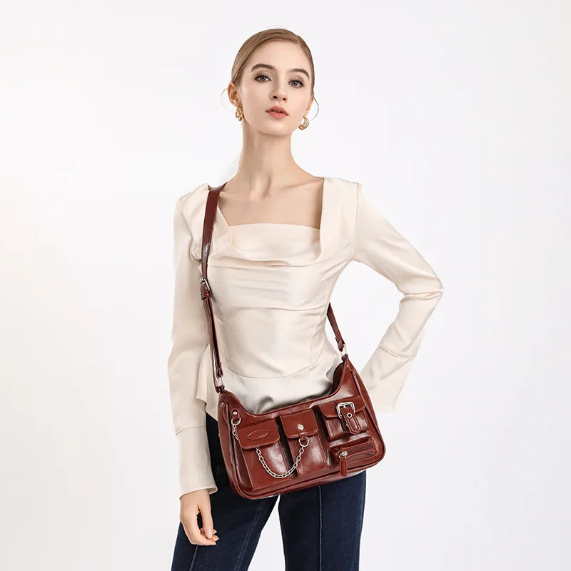 Xiuya Y2k Moto Biker Handbags for Women 2023 Gothic Fashion High Street Shoulder Bag Black Patent Leather Casual Coin Purse
