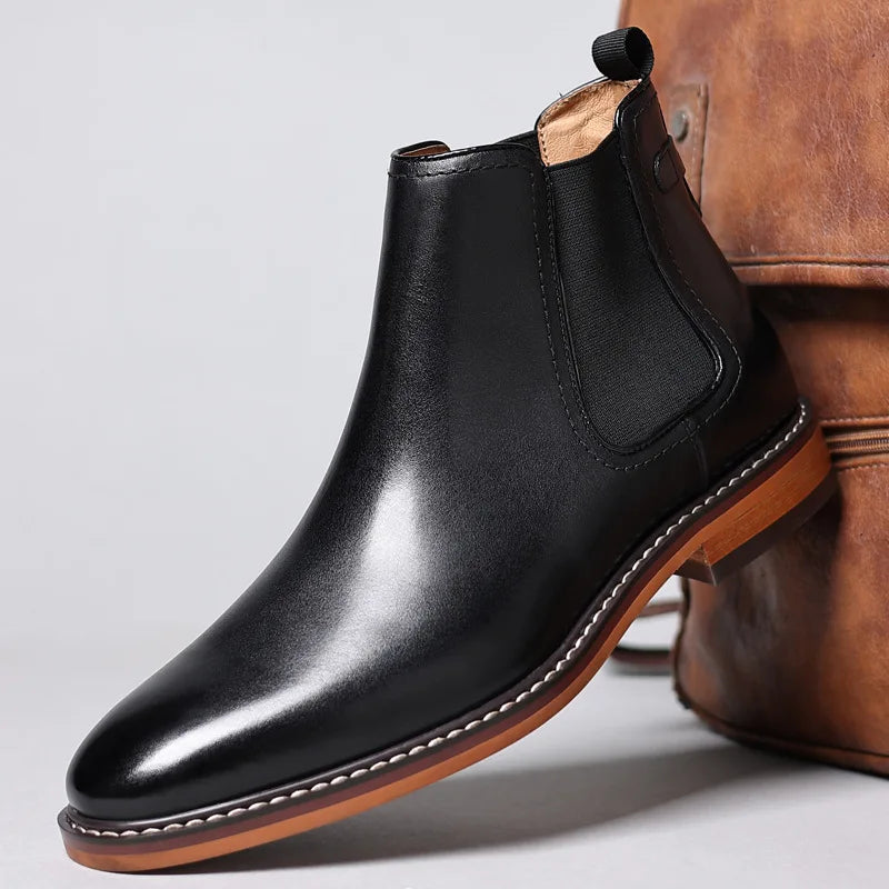 Brand Men's Chelsea Boots Genuine Cow Leather Handmade Boot Shoes Work Shoes For Formal Dress Wedding Business Party New