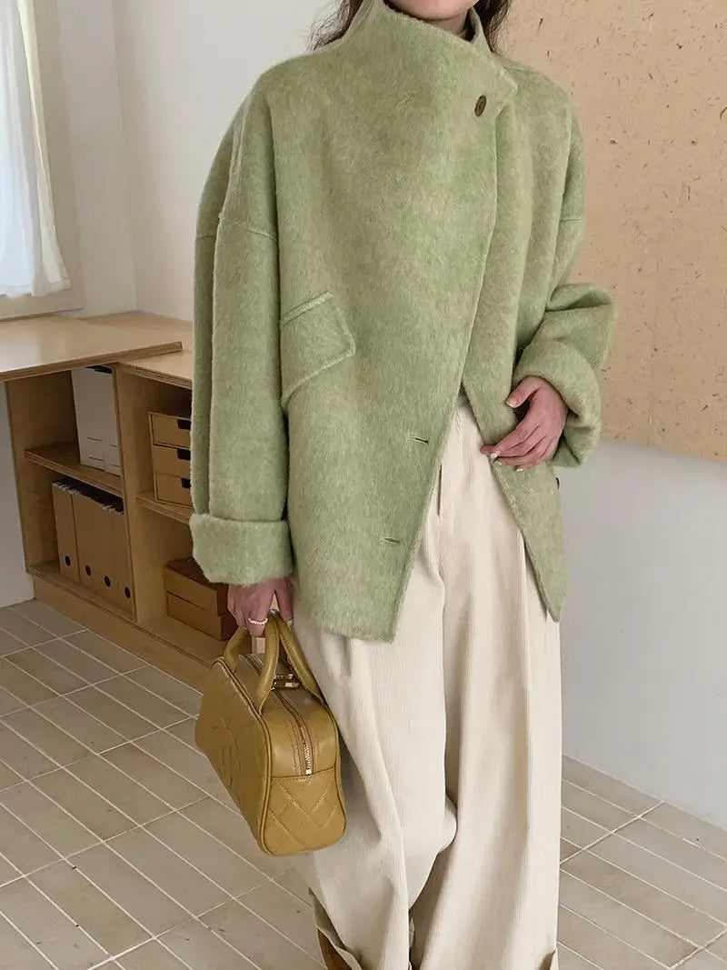 New Winter Short Woolen Coat Fashion Causal Warm Mulberry Silk Lapel Double-sided Wool Coat Loose Suit Jacket Female Tide Autumn