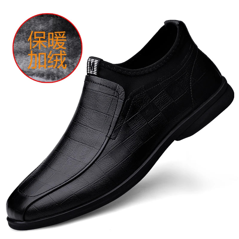 Genuine Leather Business Shoes Flat Slip-on Leather Mens Casual Shoes Senior Brand Male Footwear Mid Top Loafers Black and Brown