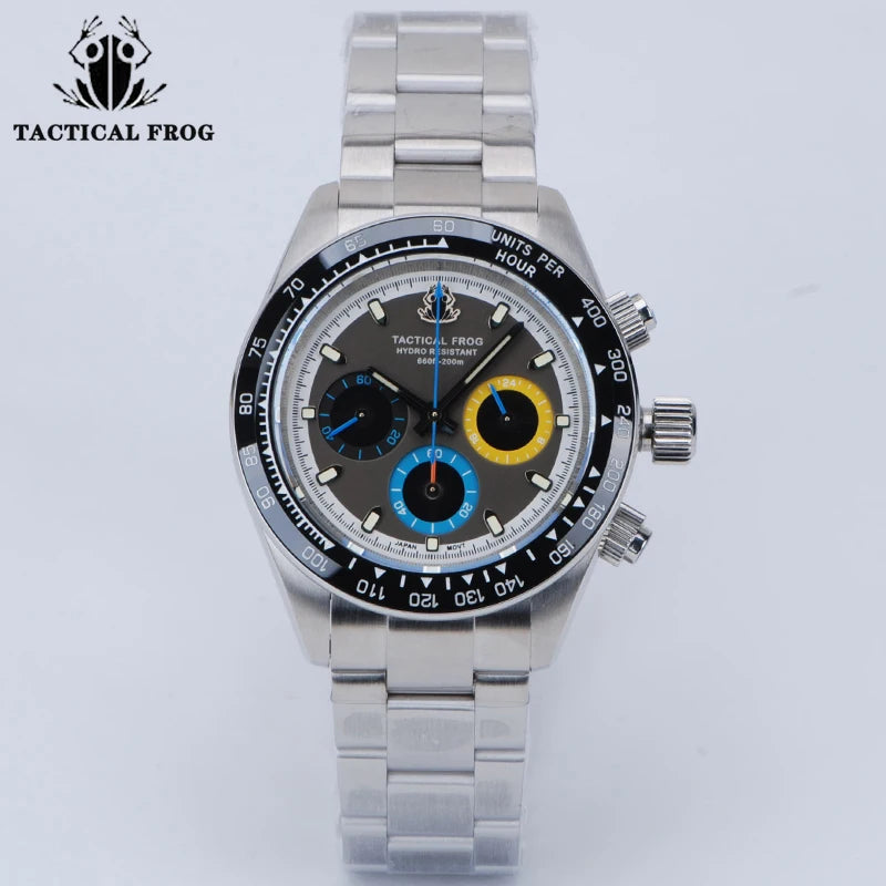 Tactical Frog V2 Solar Chronograph Watch Sapphire Crystal Mirror Ceramic Bezel VS75A Eco-Drive Quartz 20Bar Waterproof Men Watch