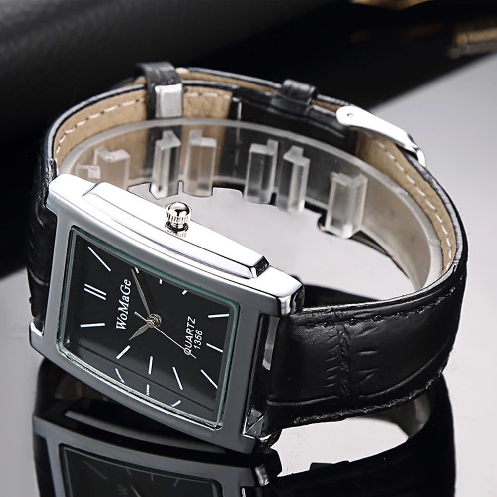 Men Square Watch Black White Case Leather Watch Band Woman Men Watches Top Brand Luxury Quartz Clock Montre Homme Vintage