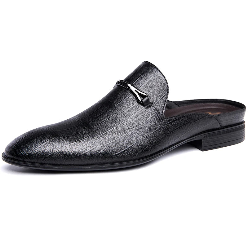 Luxury Brand Half Drag Casual Sandals Shoes Men Slippers Genuine Leather Loafers Lazy Penny Shoes High Quality Slip on Mens Shoe
