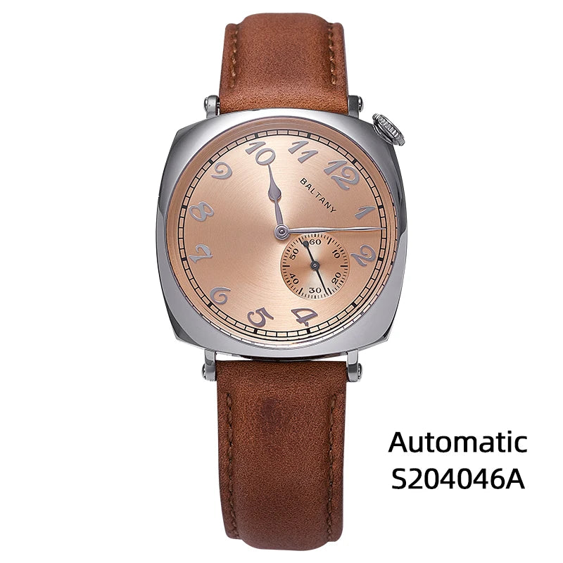 Baltany 1921 Vintage Homage Watch S4046 Sub-second Seagull 1701 Cockeyed Salmon Dial Square Case Men Stainless Steel Wristwatch