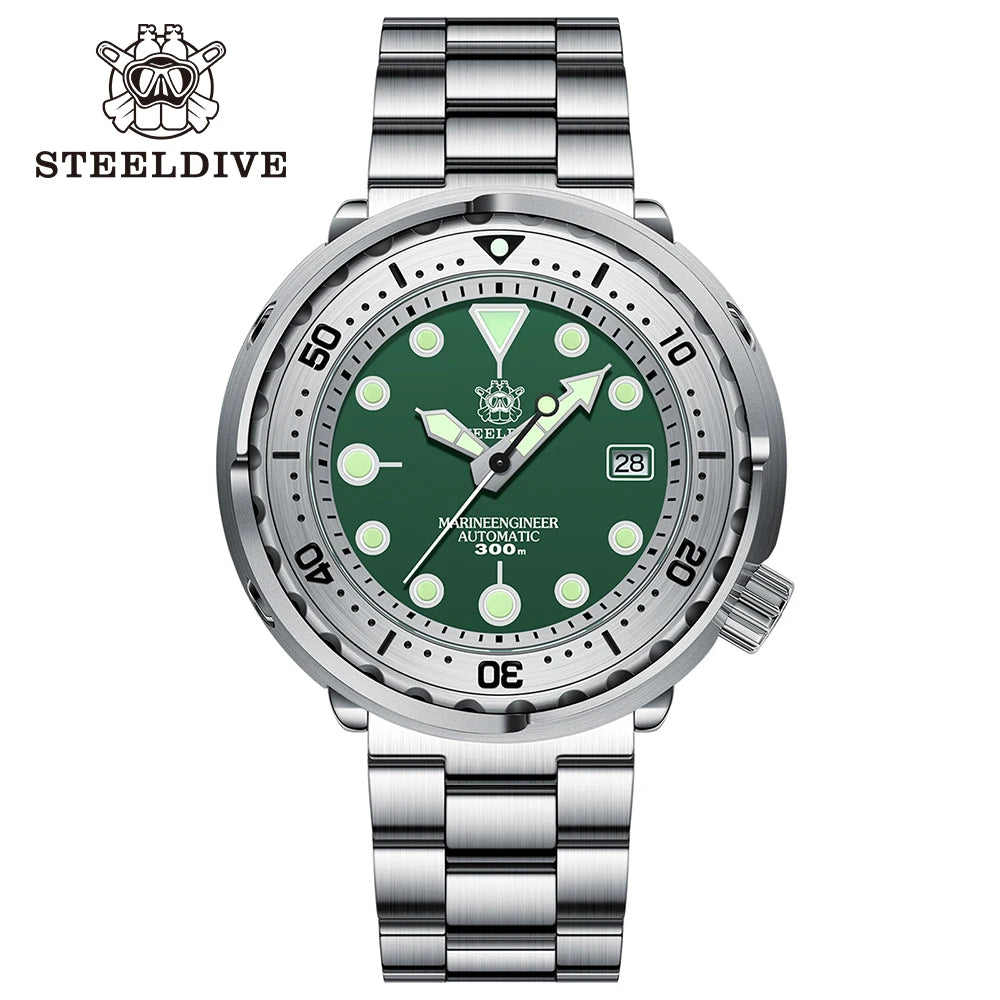 STEELDIVE SD1986 New Arrival 47.5MM Steel Bezel Insert Super Green Luminous 300M Waterproof NH35 Automatic Mens Dive Watch Reloj