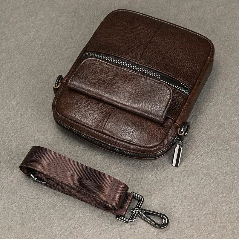 Casual top layer cowhide men's crossbody bag small shoulder bag outdoor waterproof mini waist bag for male phone pouch crossbody