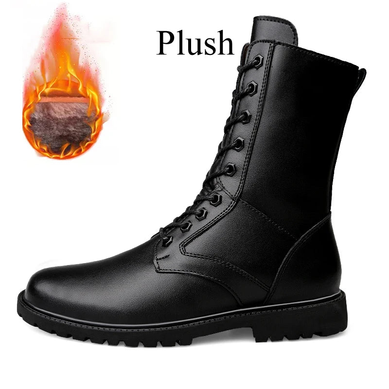 Winter Men Boots High Leather Boots With Zippers Botas Militares Hombre Tactical Shoes Plus Big Size 50 51 52