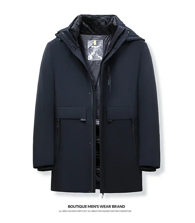 Men's Long Plush Thickened Parkas 2 pieces Winter Jacket Men's Parker Coat Winter Warm Thick Zipper Coat Padded Overcoat