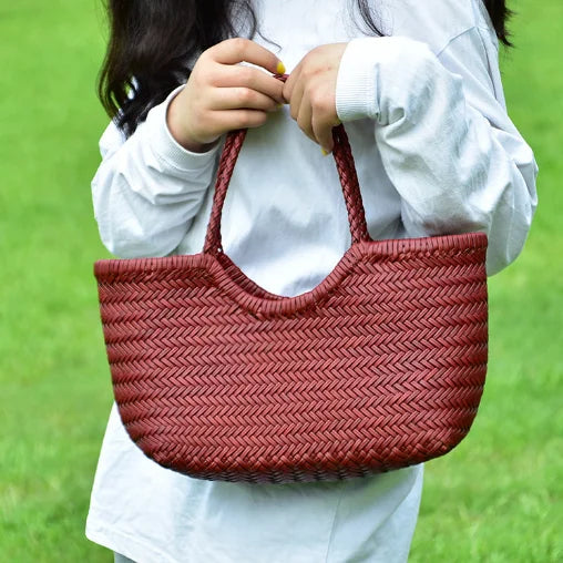 Handbags Women's Genuine Leather Shoulder Bag Luxury Woven Casual Shopping Bag Vintage Basket Tote Large Cowhide Hand Bags Lady