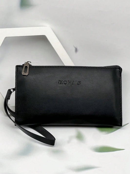 Stylish and simple senior men's purse double-layer ultra-thin large capacity portable wrist bag long wallet