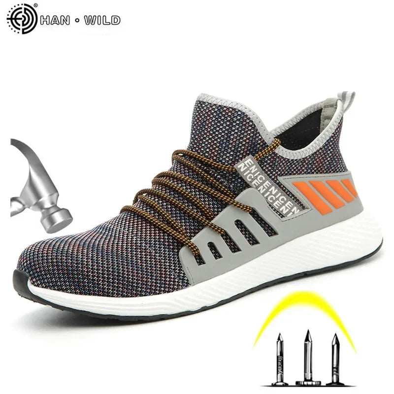 Men's Work Mesh Boots Men Steel Toe Work Shoes Outdoor Anti Slip Breathable Protective Boots Men's Puncture Proof Safety Shoes