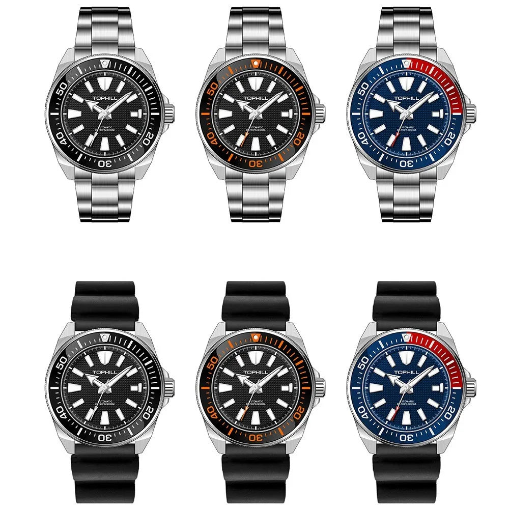 TOPHILL Men's Automatic Watches Men Dive Watch 300m Waterproof Mechanical Wristwatch NH35 Super Luminous Clocks Sapphire Mirror