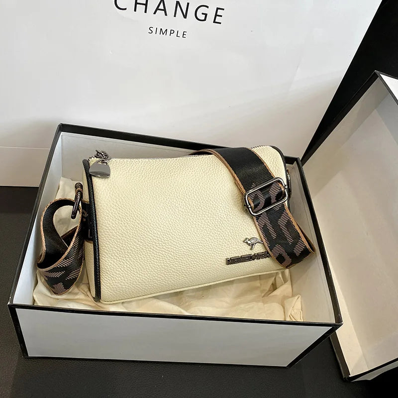 Ladies Genuine Leather Crossbody Bags Fashion Wide Strap Shoulder Messenger Bag for Women Luxury Brand Cowhide Wallets Clutch
