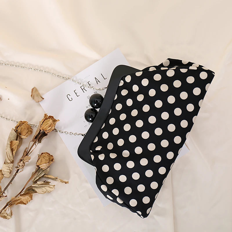 Polka Dot Handbag Crossbody Bag Kiss Lock Top-Handle Handbag Chain Strap Vintage Purse Shell Evening Women Shoulder Clasp Gift