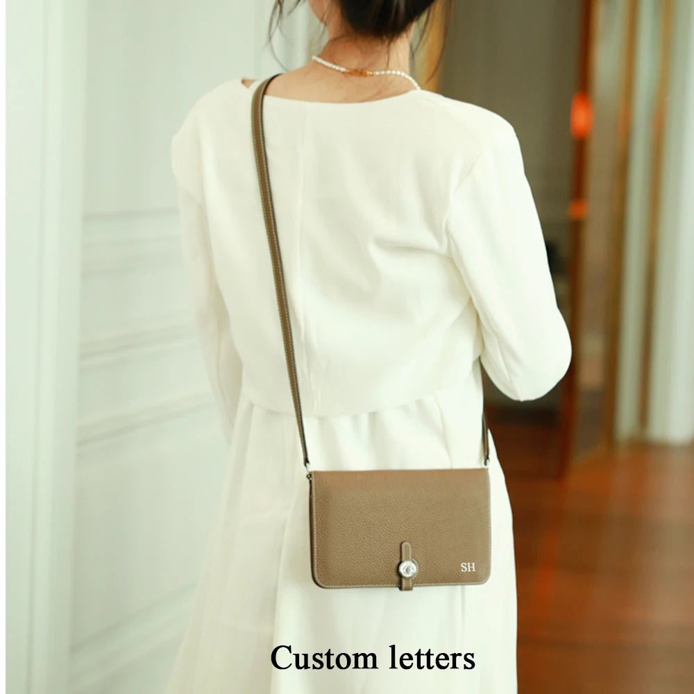 Luxury Design Women Crossbody Bag Custom Name Phone Wallet Handbag Arab Personalize Letters Genuine Leather Female Clutch Bag