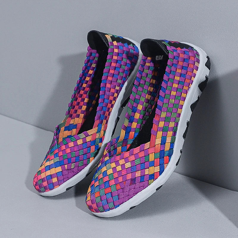 Women's Summer Handmade Woven Sneakers Flat Bottomed Lightweight Breathable Trendy Casual Shoes with Soft Soles Lazy Shoes 2025