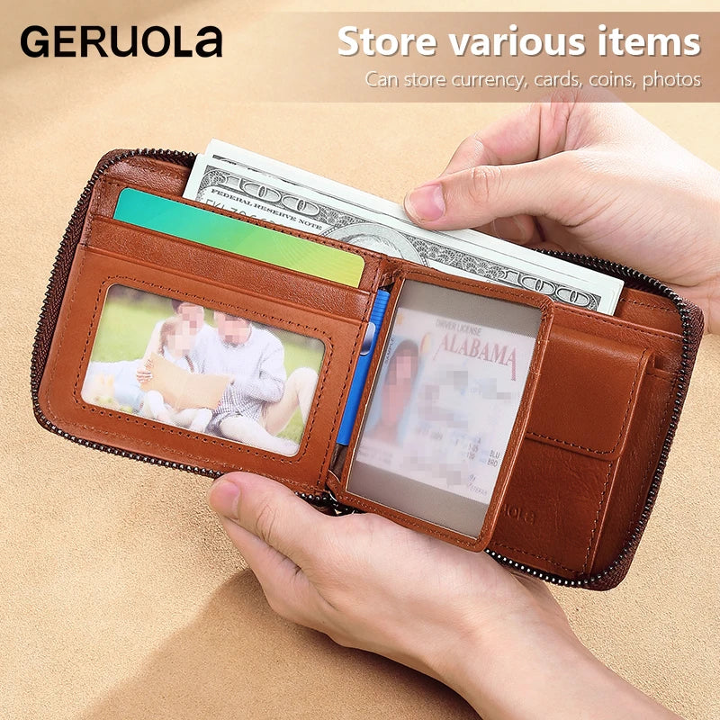 Wallet for men 2024 new genuine leather zipper wallet, change card bag, all-in-one wallet, trendy short clip for men