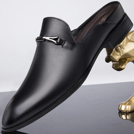 Luxury Brand Half Drag Casual Sandals Shoes Men Slippers Genuine Leather Loafers Lazy Penny Shoes High Quality Slip on Mens Shoe