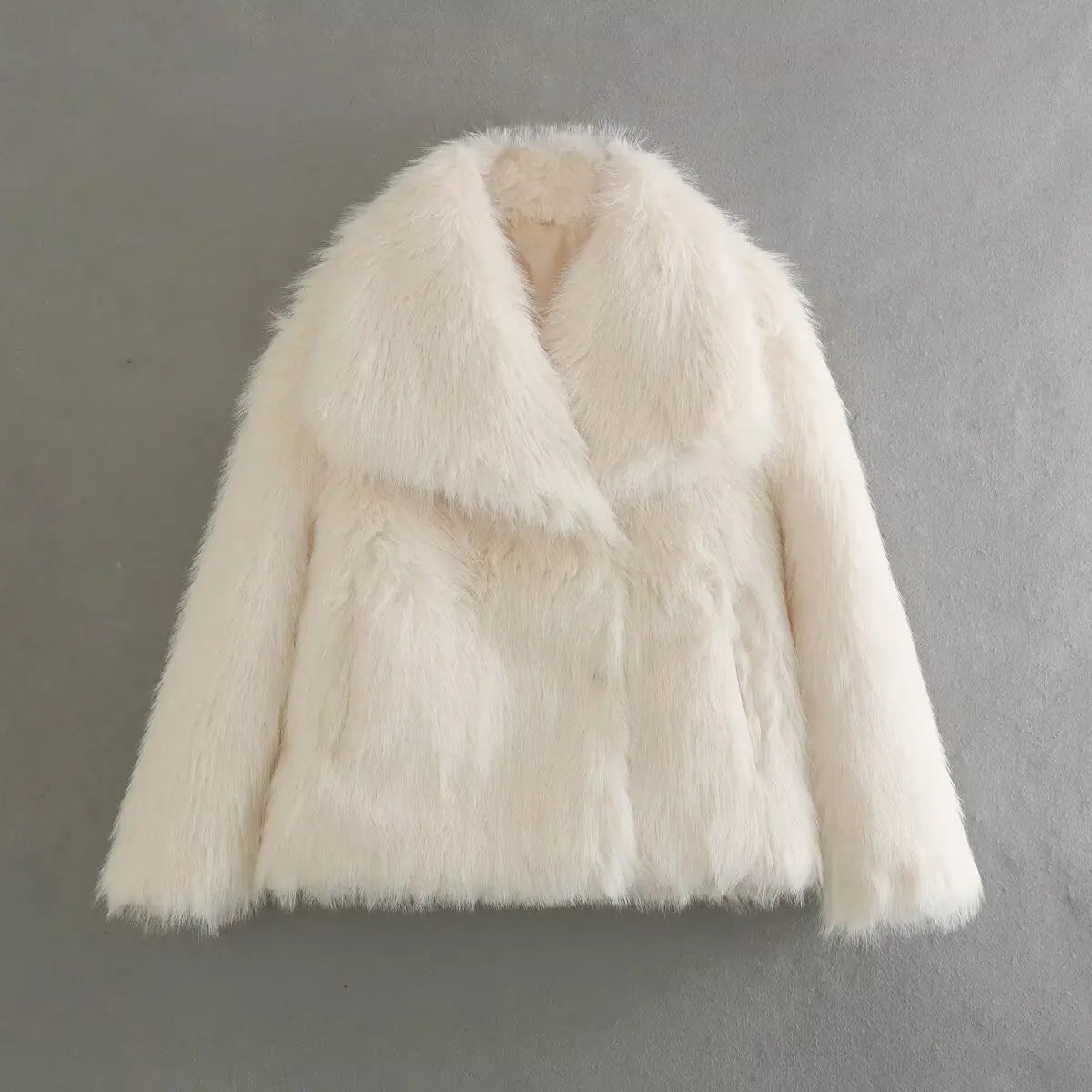 BSK&TRAF Women's 2025 New Large Lapel Thickened Coat Artificial Fur Effect Temperament Elegant Warm Jacket