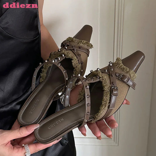Female Shoes For Thin High Heels Pointed Toe Elegant Ladies Sandals Slingbacks Slides Fashion 2025 Footwear Black Women Pumps