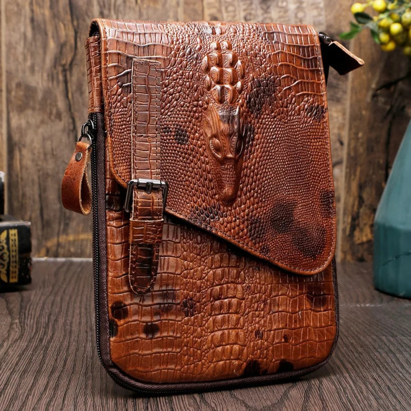 New Alligator Crocodile Pattern Men's Cow Leather Shoulder Bag Large Capacity Male Crossbody Bag For Men
