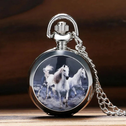 Fashion Vintage Colored Decorative Horse Pocket Watch On Chain Vintage Watches Quartz Necklace Pendant Clock Gifts For Women