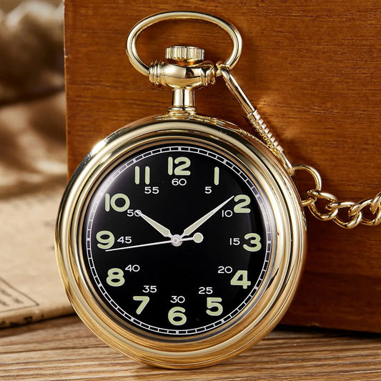 Noctilucent Fluorescent Open Face Arabic Numerals Mechanical Pocket Watch Chain Luminous Pendant Jewelry Clock Gifts Men Women