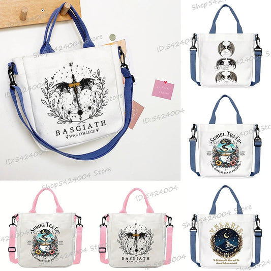 Fourth Wing Shoulder Bag Vintage Basgiath War College Pattern Canvas Crossbody Bags Casual Dragon Rider Women Messenger Bag