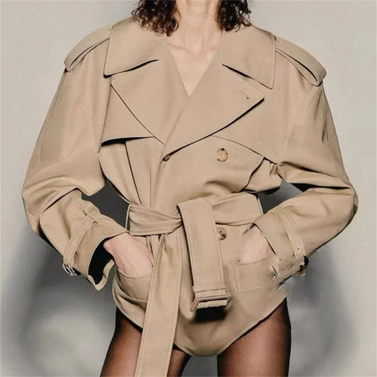 Women's jackets 2025 summer new belt slim fit lapel long sleeved top High quality pure cotton Women's coat jumpsuit windbreaker
